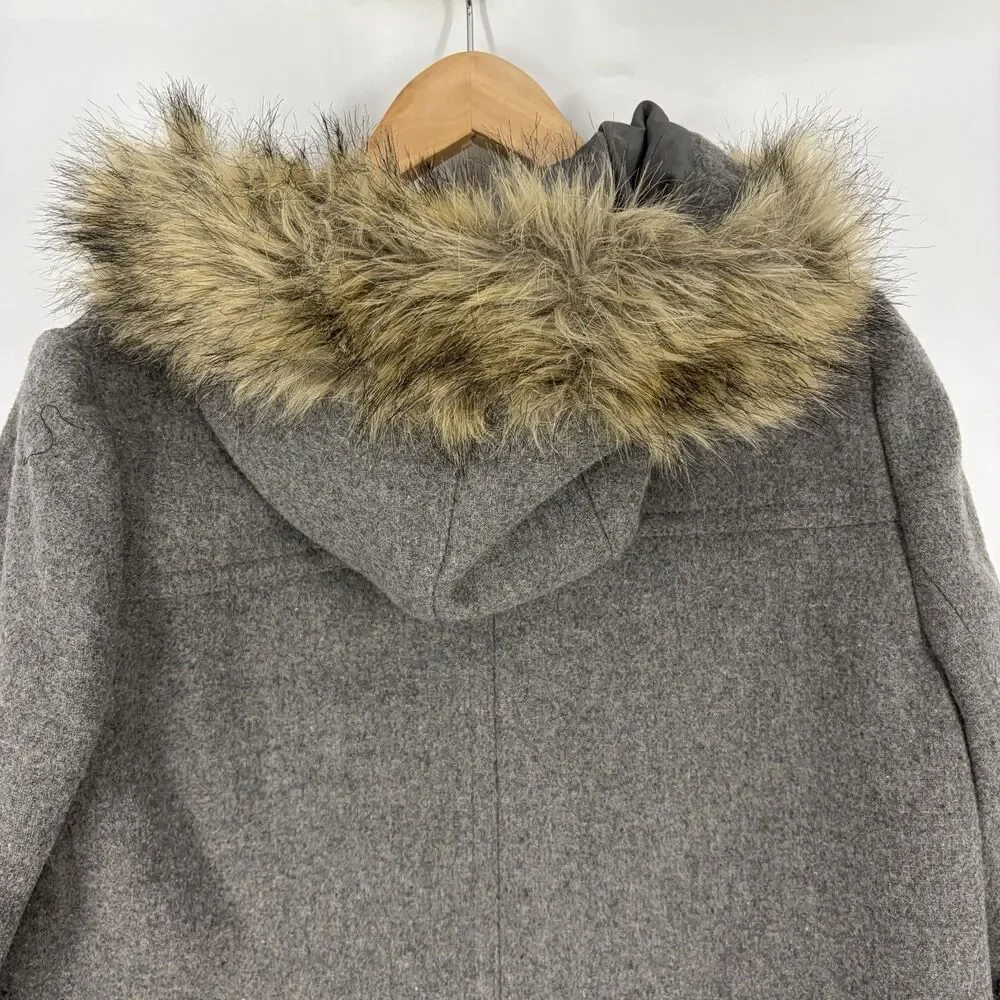 J Crew Vail Parka Coat Size 8 Heather Gray Faux Fur Hood Wool Jacket Lined Warm - Picture 5 of 9